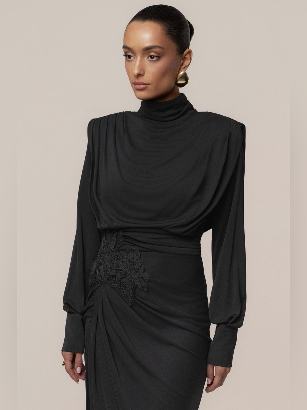 JLUXLABEL Black High-Neck Maxi Dress with Side Slit Size S NWT - Picture 7 of 13